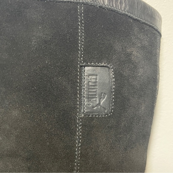 Puma Black Suede Wedge Knee High Boots | Size 6.5 EU 37 | Vintage Sport Goth - Picture 3 of 16
